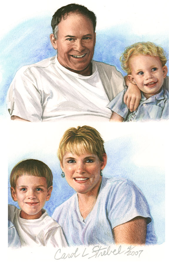 StrebelArt - Gouache Mini In-A-Line Portrait of Emark Family - Detail -- In-A-Line